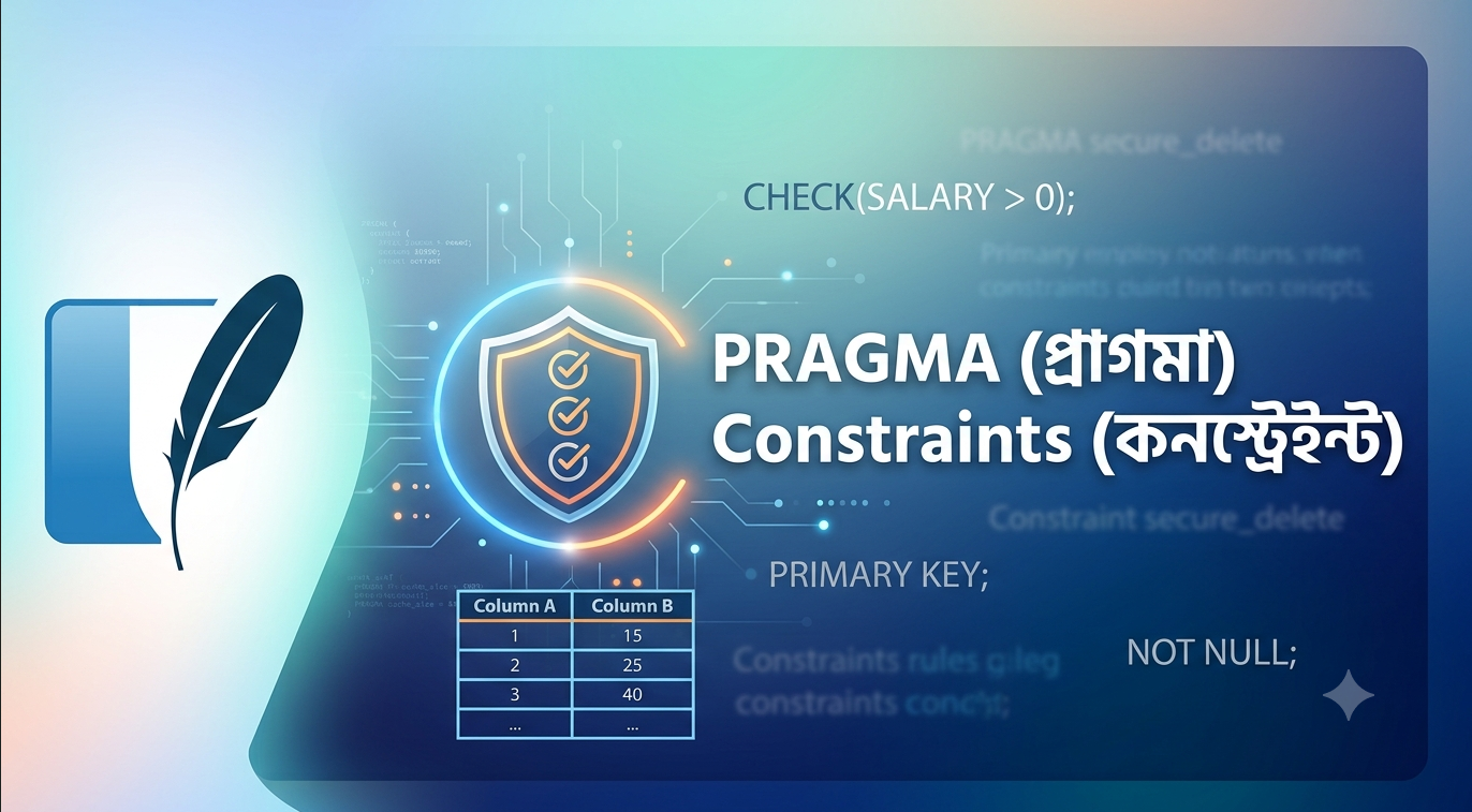 SQLite Constraints – NOT NULL, DEFAULT, UNIQUE, PRIMARY KEY, CHECK কনস্ট্রেইন্টের বাংলা টিউটোরিয়াল