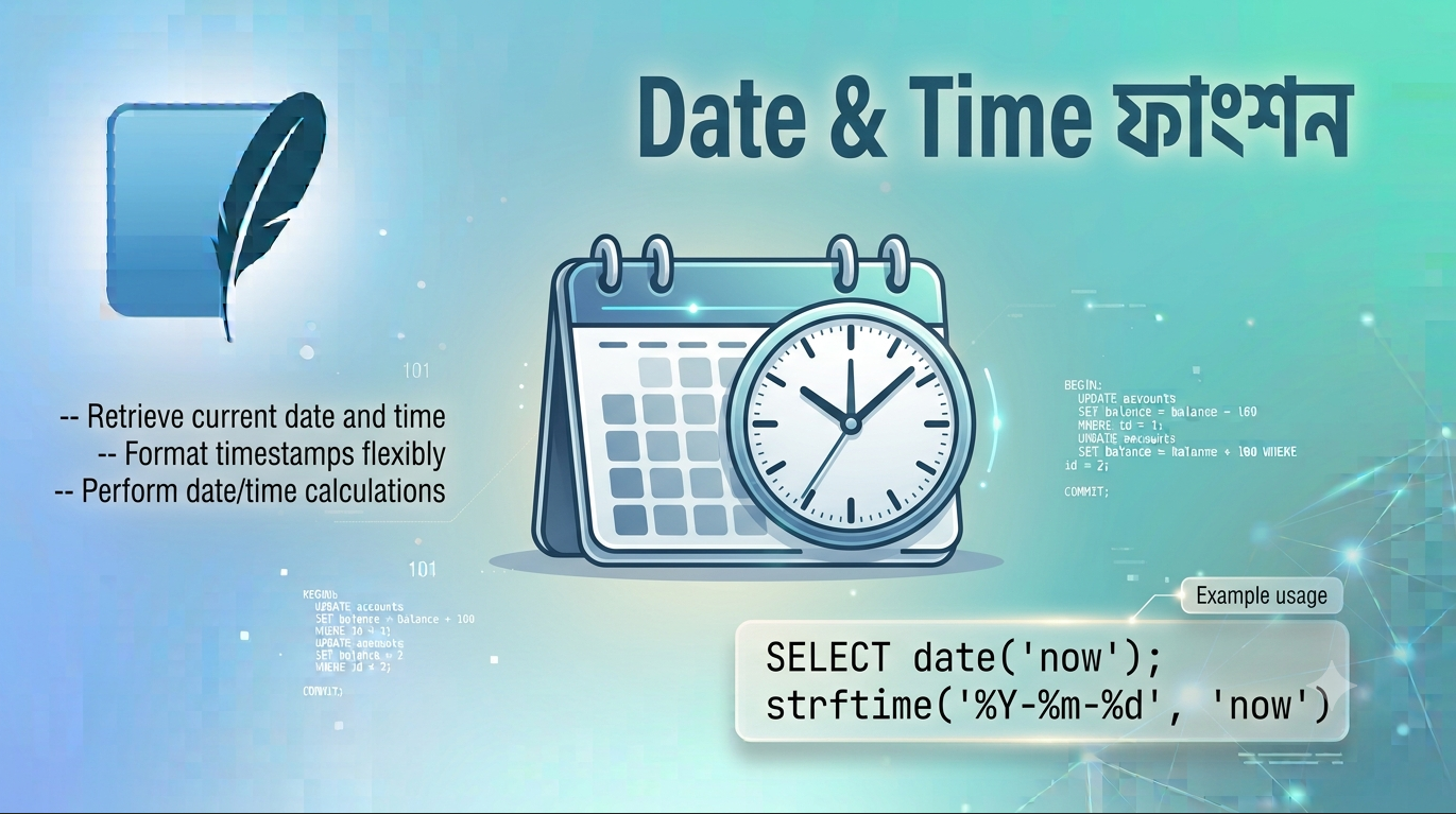 SQLite Date & Time ফাংশন date(), time(), datetime(), julianday(), strftime() বাংলা টিউটোরিয়াল