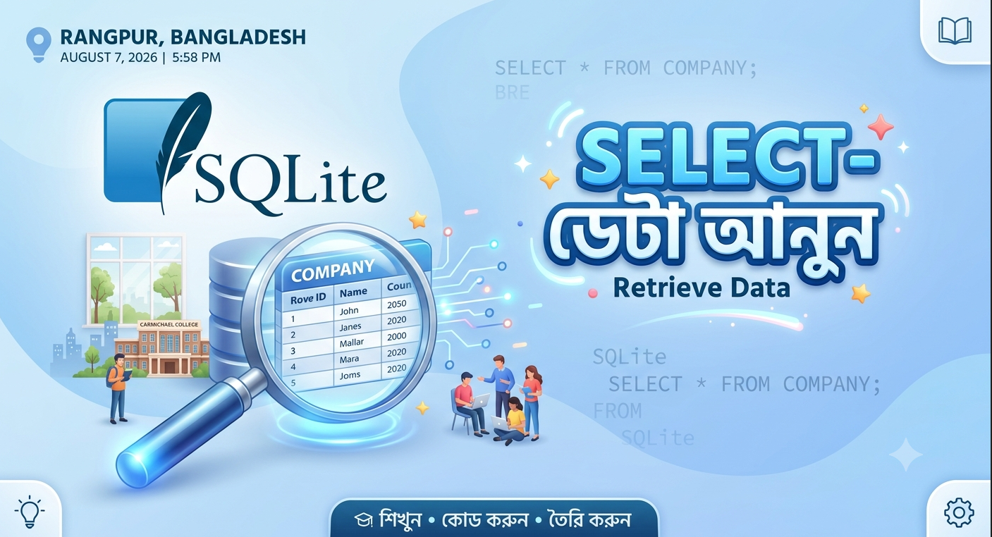 SQLite SELECT কমান্ড দিয়ে টেবিল থেকে ডেটা বের করার বাংলা টিউটোরিয়াল