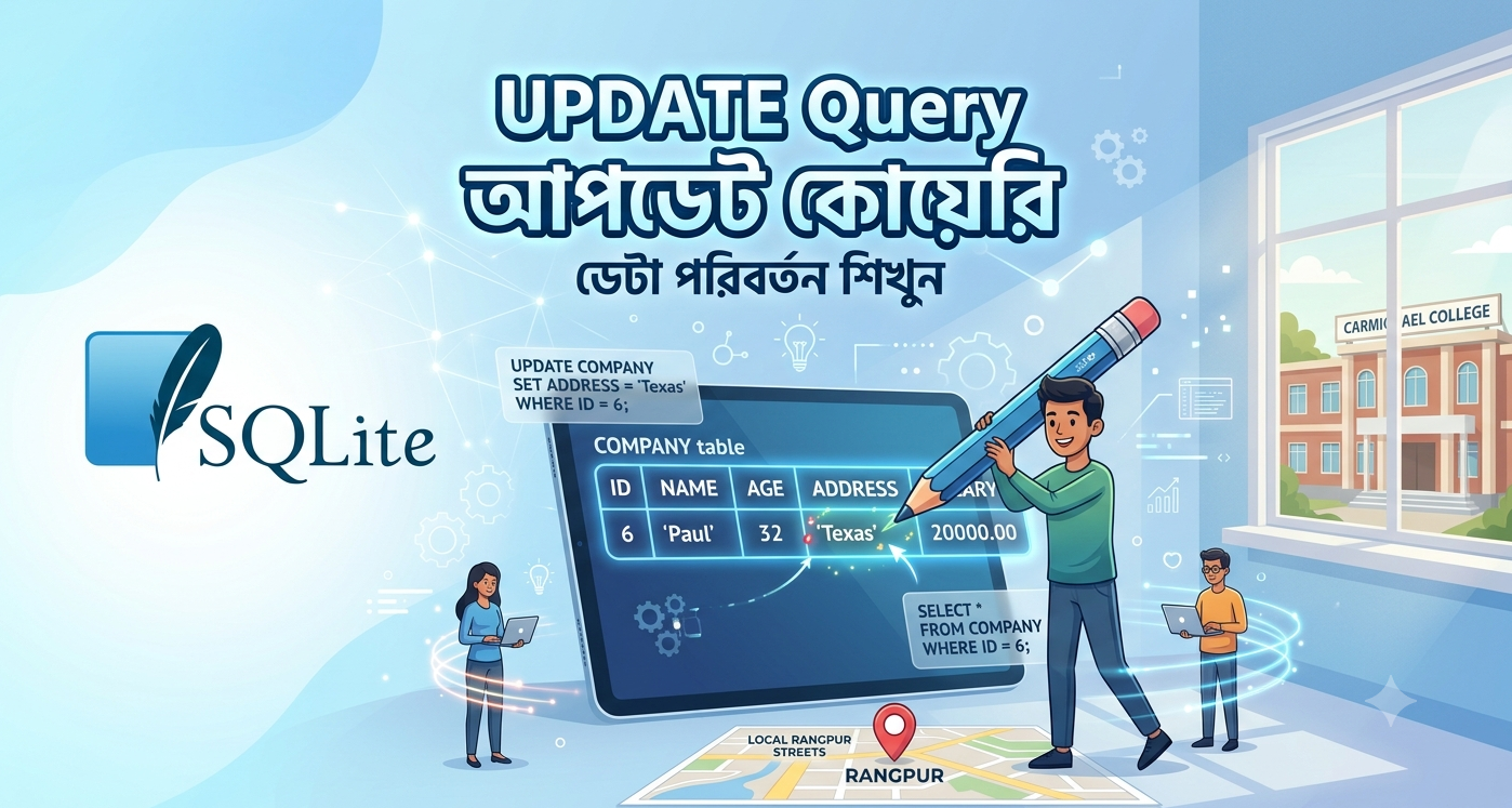SQLite UPDATE কমান্ড দিয়ে টেবিলের ডেটা পরিবর্তন করার বাংলা টিউটোরিয়াল