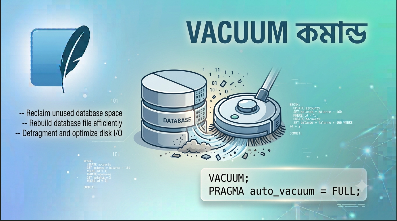 SQLite VACUUM কমান্ড ও auto_vacuum PRAGMA দিয়ে ডাটাবেস অপ্টিমাইজ করার বাংলা টিউটোরিয়াল