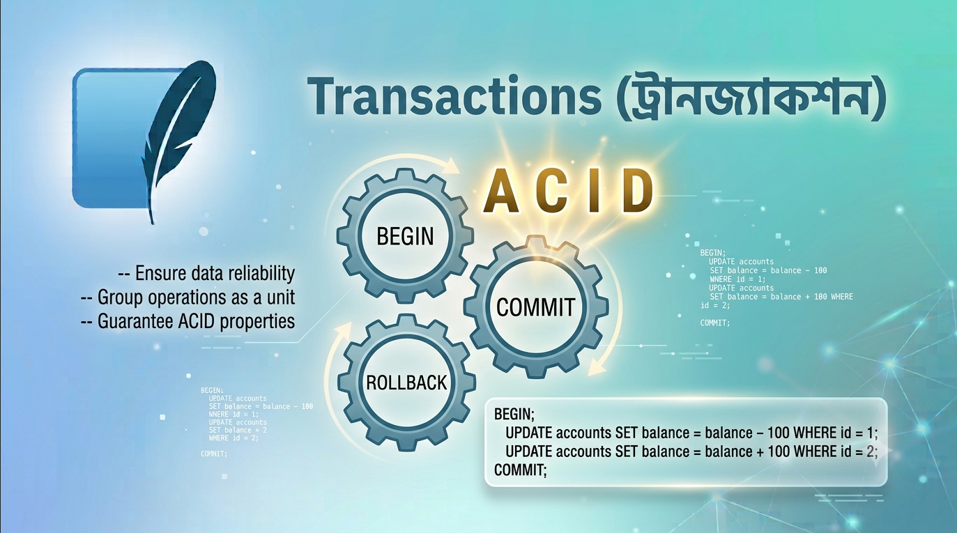 SQLite ট্রানজ্যাকশন BEGIN, COMMIT, ROLLBACK ও ACID প্রপার্টির বাংলা টিউটোরিয়াল