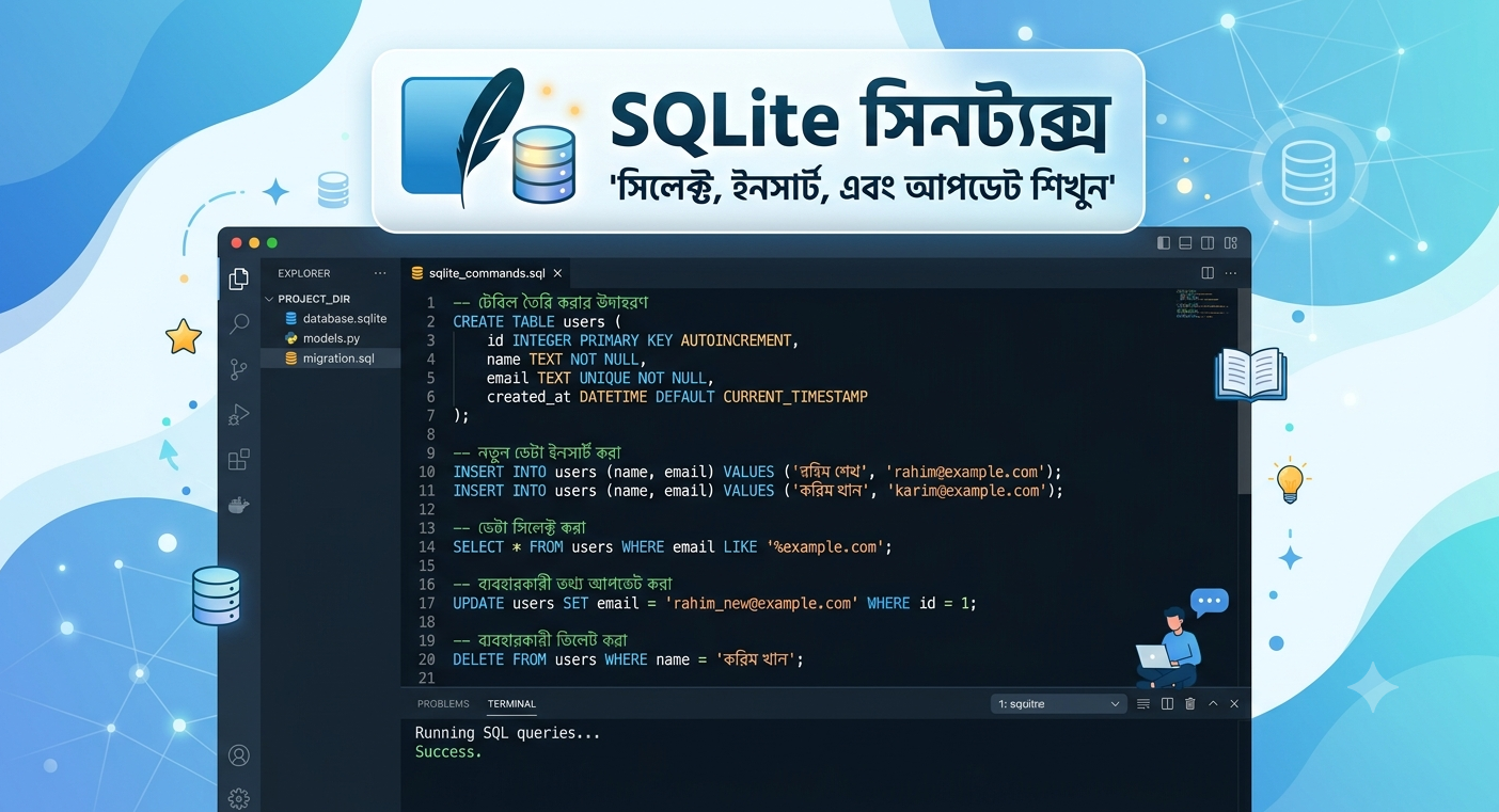 SQLite সিনট্যাক্স বাংলা টিউটোরিয়াল – কেস সেনসিটিভিটি, কমেন্ট ও কমান্ড স্ট্রাকচার