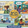 Practical English conversations in school, market, hospital, and with friends using Wh-How questions with Bangla translations for Bengali learners.