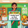 Kids learning "So That" with 100+ examples in English grammar with Bangla meanings and pronunciation in a colorful classroom illustration.