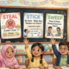 Steal Stick Sweep English class for kids Bangladesh honesty and cleanliness