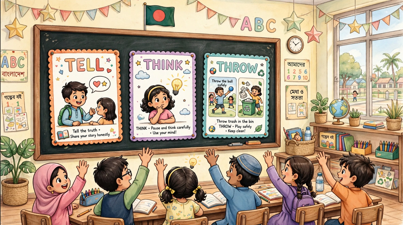 Tell Think Throw English class for kids Bangladesh