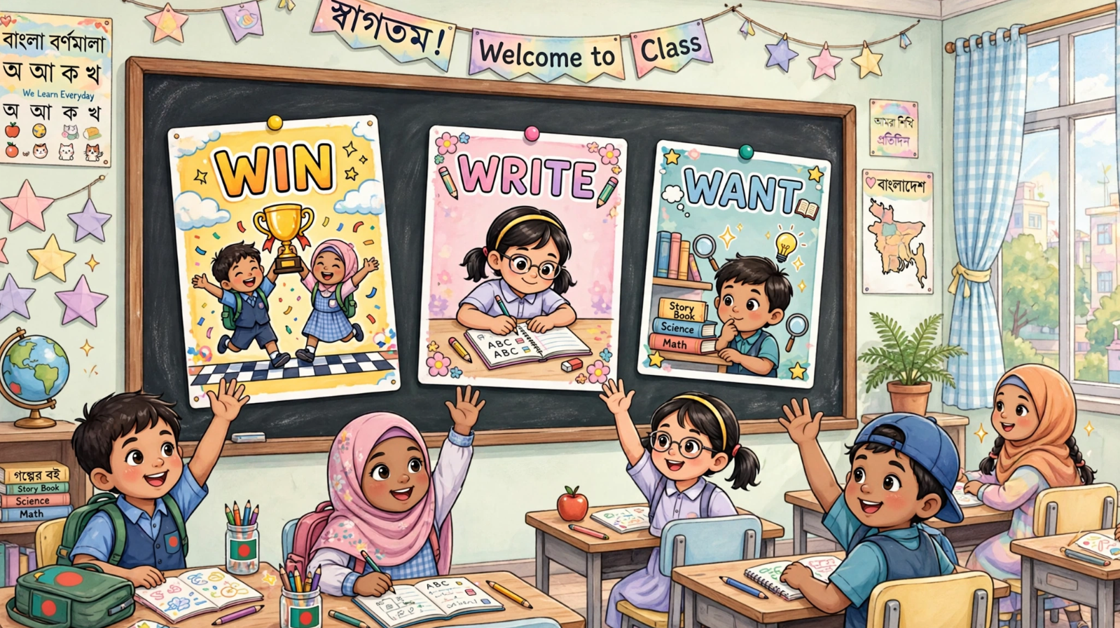 Win Write Want English class for kids Bangladesh