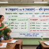 শিক্ষক ব্ল্যাকবোর্ডে ক ও খ দিয়ে শব্দের উচ্চারণরীতি শেখাচ্ছেন
