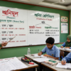 শিক্ষক ব্ল্যাকবোর্ডে ধ্বনিমূল ও ধ্বনির শ্রেণিবিভাগ বুঝিয়ে দিচ্ছেন