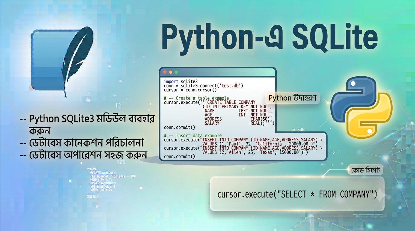 পাইথন প্রোগ্রামিং ভাষায় sqlite3 মডিউল দিয়ে SQLite ডাটাবেস অপারেশন বাংলা টিউটোরিয়াল
