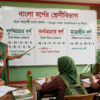 শিক্ষক ব্ল্যাকবোর্ডে বর্ণের মাত্রা অনুযায়ী শ্রেণিবিভাগ দেখাচ্ছেন