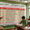 শিক্ষক ব্ল্যাকবোর্ডে বাংলা উচ্চারণরীতি অনুযায়ী স্বরবর্ণের সঠিক উচ্চারণ দেখাচ্ছেন