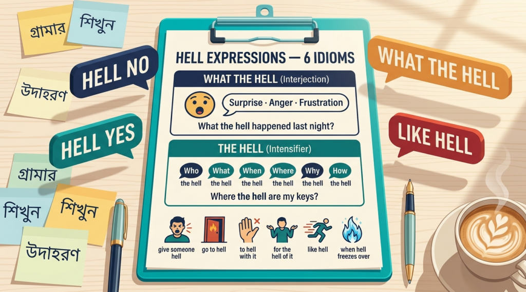Hell শব্দটি দিয়ে তৈরি ৬টি গুরুত্বপূর্ণ English Idiom—শিখুন সহজ বাংলায়, ২০+ বাস্তব উদাহরণসহ