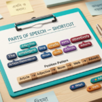 Parts of Speech Identification shortcut technique ইংলিশ গ্রামার ব্লগ হেডার, একটি হিরো বাক্যে Noun, Verb, Adjective, Adverb রঙিন লেবেল ও পজিশন প্যাটার্ন দেখানো হয়েছে