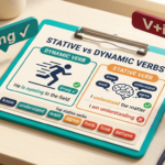 Stative and Dynamic Verbs ইংলিশ গ্রামার ব্লগ হেডার, Dynamic Verb-এ V+ing এবং Stative Verb-এ V+ing ভুল দেখানো হয়েছে বাংলা-ইংলিশ লেবেলসহ