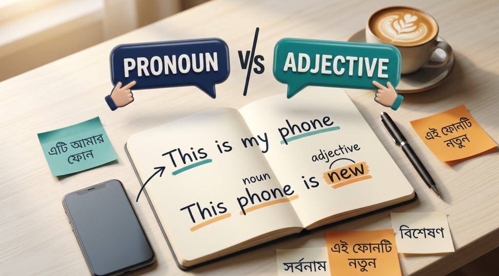 Demonstrative Pronoun ও Demonstrative Adjective তুলনা করা ইংলিশ গ্রামার ব্লগ হেডার, This, That, These, Those উদাহরণসহ