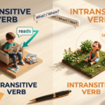 Transitive and Intransitive Verb ইংলিশ গ্রামার ব্লগ হেডার, ছেলে ম্যাগাজিন পড়ছে (Object সহ) বনাম শিশু একা হাসছে (Object ছাড়া) দেখানো হয়েছে, বাংলা-ইংলিশ লেবেলসহ